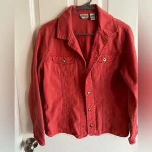 CHICOS Jacket Women's Size 1 Red/Coral 100% Cotton Long Sleeve Buttoned